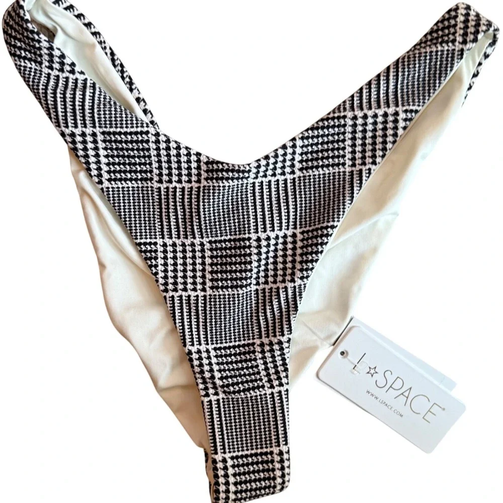 NWT L*Space La Femme Bikini Bottoms Womens Small Black White Houndstooth Retro